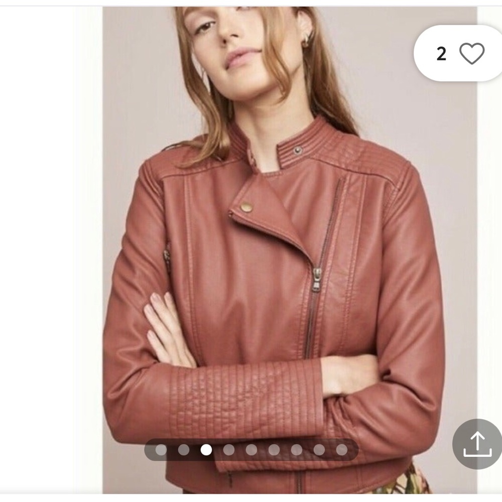 Anthropologie ett:twa Womens Moto Vegan Leather Jacket Asymmetric Zip Pockets